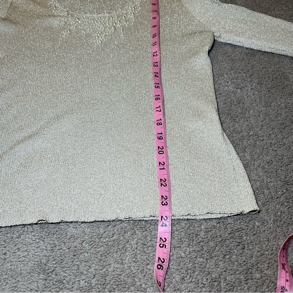 Women's August Silk Sweater Gold Metallic w/Pearls 3/4-Sleeve XLARGE - Picture 9 of 11
